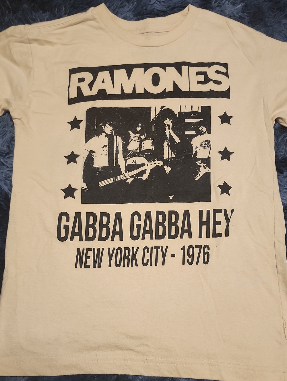 Ramones 'Gabba Gabba Hey' Graphic Vintage Cream with Black Print Womans Size MED
